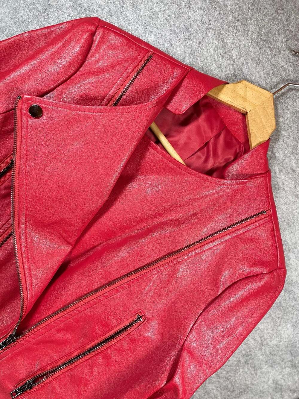 Women's Red Biker Moto Jacket Faux Leather, Size S